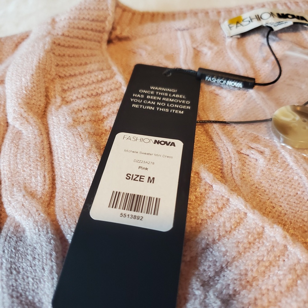Fashion Nova Michelle Sweater Mini Dress Pink Cable Knit Ribbed Size M NEW - Picture 5 of 8
